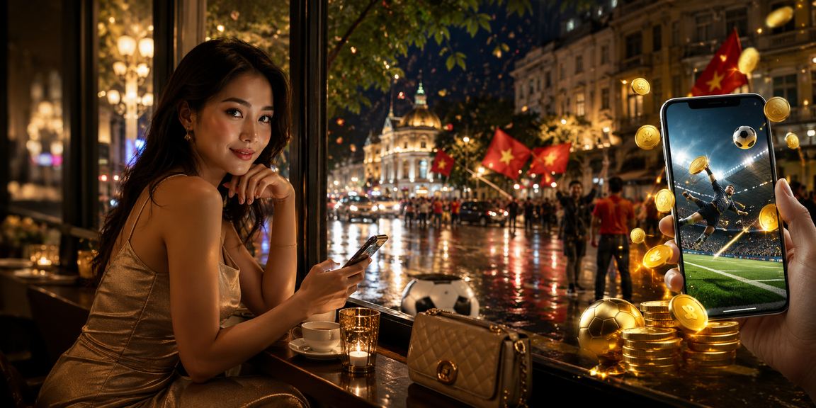 Cổ động viên bóng đá tại Hà Nội theo dõi kết quả cá cược trên điện thoại bên ly cà phê